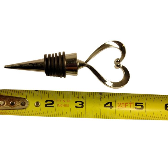 Heart Bottle Stopper Silver Metal Black Rubber Cork Wedding Valentine - Picture 3 of 4